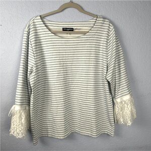 Karl Lagerfeld Nautical Stripe Long Sleeve Tee Lace Cuff XL